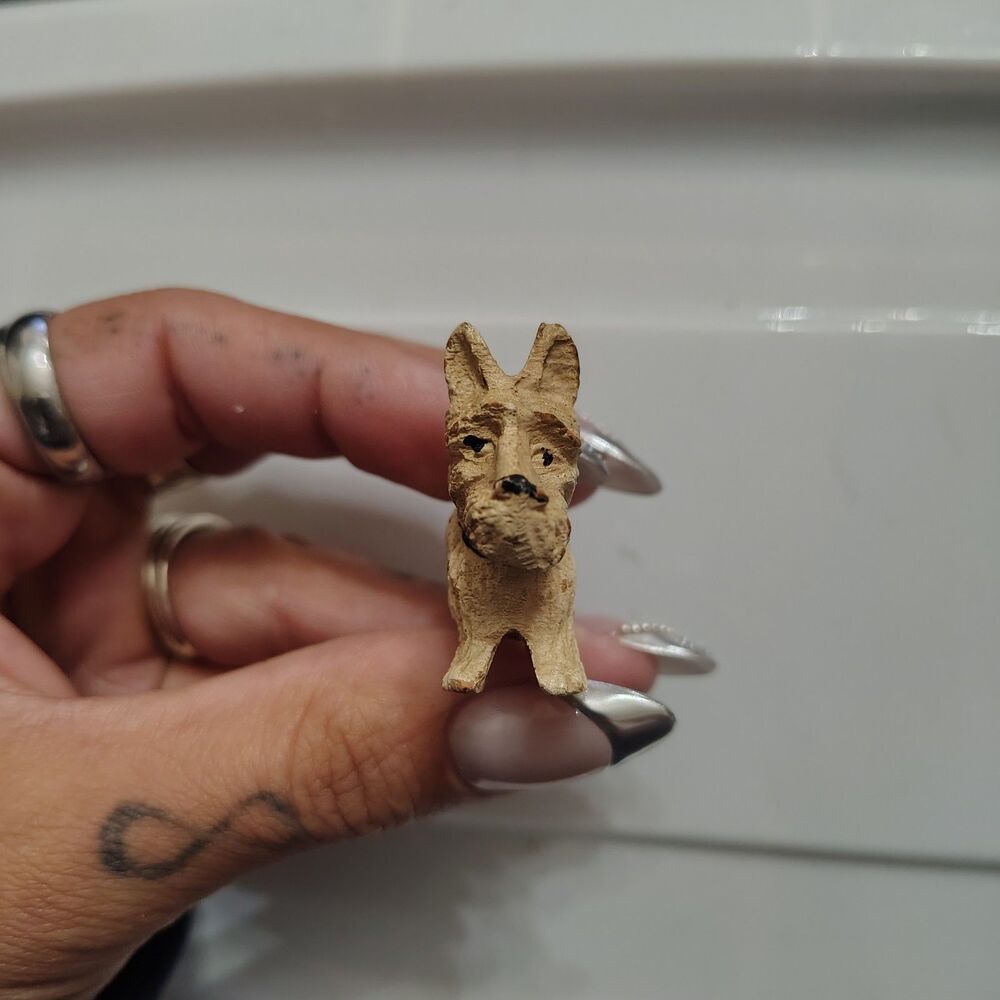VTG Antique Hand Carved Small Terracotta Scottie Dog Figurine Black Collar - Picture 3 of 7